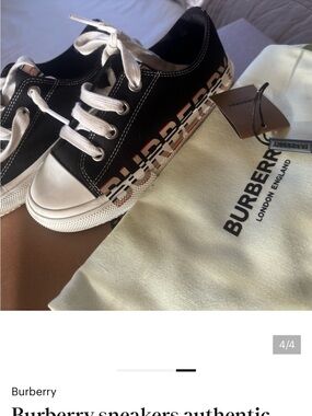 Burberry Black Canvas Low-Top Sneakers with White Details and Logo Stripe